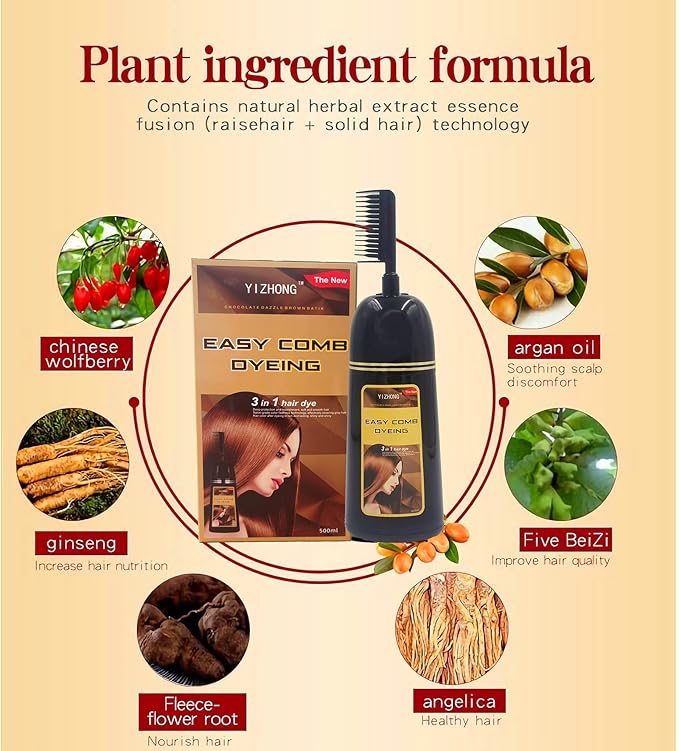 Brown Hair Dye Shampoo YIZHONG Light Golden Brown Hair Color For Gray Hair Coverage Permanent 3 in 1 For Women Men Easy Comb Dyeing Champu Para Canas（ Golden Brown）