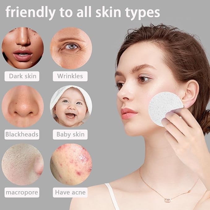 50-Count Large Compressed Facial Sponges for Estheticians,Daily Cleansing and Gentle Exfoliating- 100% Natural Cellulose Spa Sponge Perfect for Removing Dead Skin,Dirt and Makeup(Round 2.95",White)