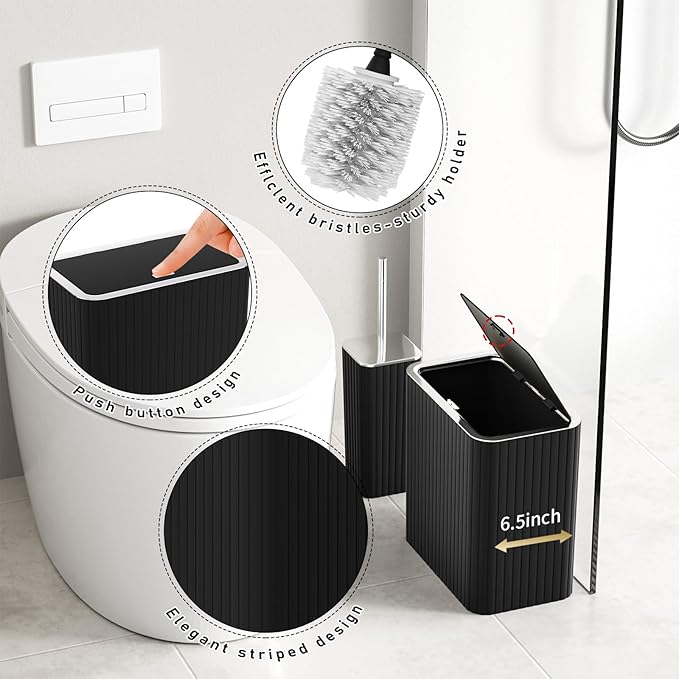 Bathroom Accessory Set - Bathroom Set, 27PC Bathroom Accessories Set, Black Bathroom Sets with Shower Curtain and Rugs, Mini Trash Can, Toilet Brush, Trash Can & Soap Dispenser