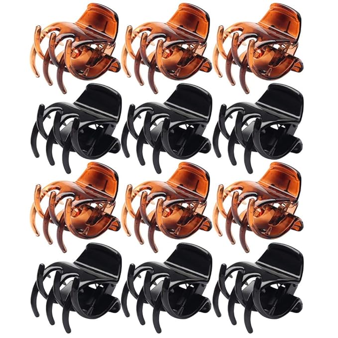 12 Pcs Medium Size Hair Claw Clips, 1.38×1.38×1.57inch No-Slip Grip Jaw Clips for Women and Girls Hair Accessories Barrettes Gifts (Black and Brown)