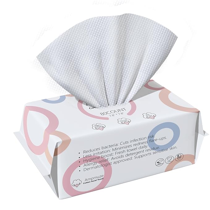 Disposable Face Towels, 80 Count, Biodegradable Dry Wipes for Sensitive Skin, Makeup Removal, Baby Care, Ultra Soft & Thick, 7.8”x7.8”