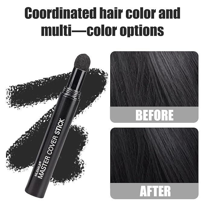 Root Touch Up Set - Hair Color Stick & Dye Pen, 2 Powder Shadows, Instant Gray Hair Coverage, Cover Hairline Precisely Naturally, Portable Grey Hair Concealer for Men Women, Sweatproof - Black