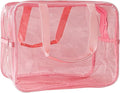 Pink PVC Clear Pure Color Transparent Large Zipper Cosmetic Pouch Travel Makeup Cosmetic Bag with Handle for Travel Bathroom Toiletry Organizer (Light Pink)