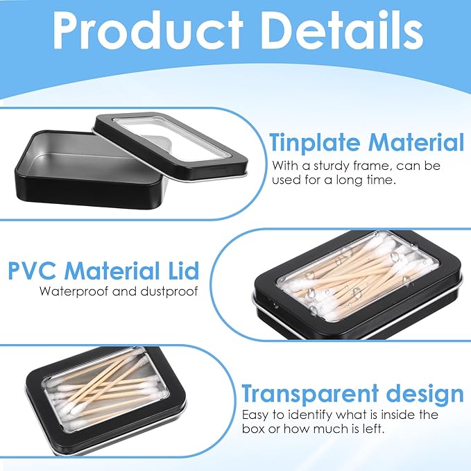 4Pcs Cotton Swab Holder for Travel, Portable Floss Picks Case with Dustproof Lid Refillable Floss Pick Dispenser Travel Flosses Picks Case with Dustproof Lid for Cotton Swabs Hair Ties (Black)