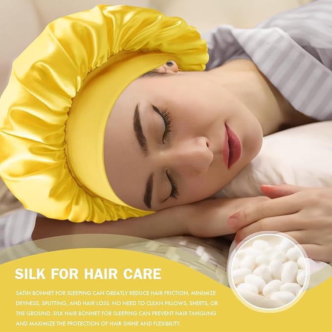 Satin Silk Bonnet for Sleeping, Double Layer Silk Sleep Cap for Men & Women, Soft Satin Lined Bonnet for Curly Hair
