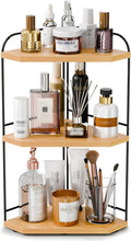 Corner Bathroom Counter Organizer, 3-Tier Wood Countertop Organizer for Perfume, Makeup Storage, Skincare Organizers for Vanity, Counter Corner Shelf for Kitchen, Bathroom, Dresser (Natural)