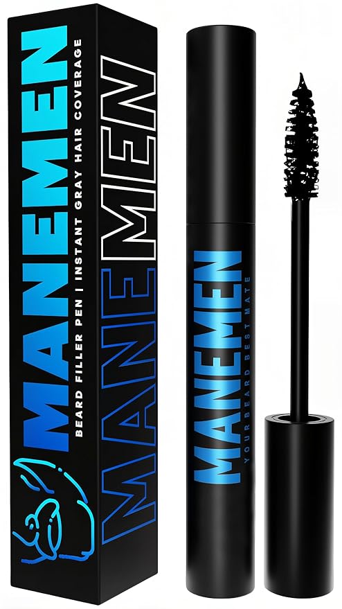 Manemen Beard Filler Pen For Men. Instant Gray Hair Coverage. Easy to Use Temporary Color for Beard, Mustache and Eyebrows. All Day Natural Finish - 2-in-1 Formula. Up to 40 Applications