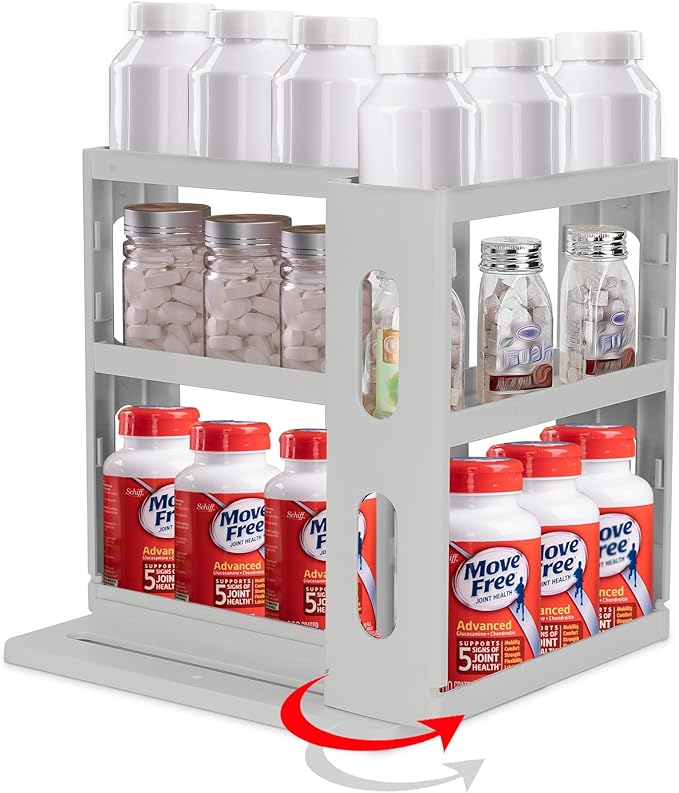 Medicine Organizer 2 Three-Decker Shelves Cabinet Storage Rack Organizer for Holding Vitamins, Supplements Cosmetics 10.82”H x 5.82”W x 10.43”D (Advanced Gray)