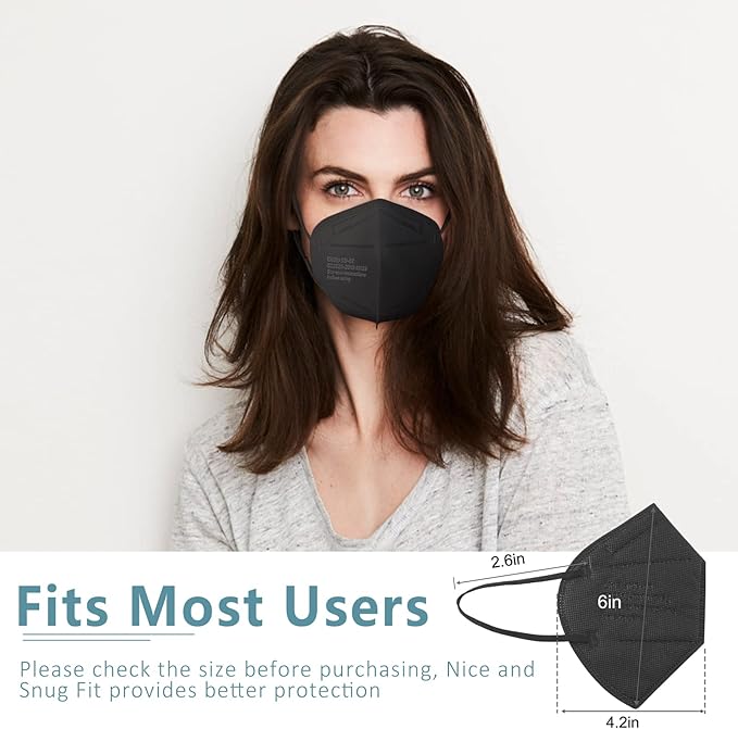 ChiSip KN95 Face Mask 100Pcs, 5 Layer Design Cup Dust Safety Masks, Breathable Protection Masks Against PM2.5 Dust for Adult, Men, Women, Black