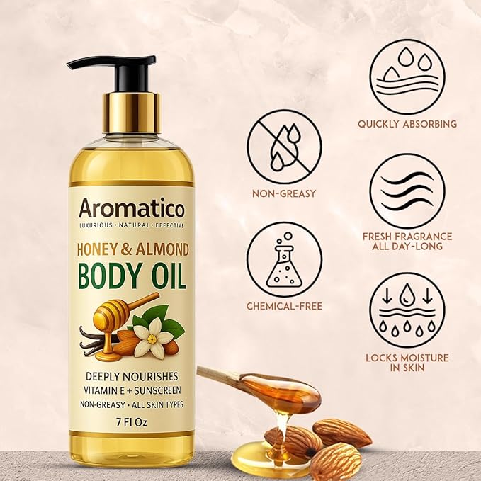 Honey & Almond Body Oil for Women – 7 fl oz | Moisturizing After Shower Body Oil for Daily Use | Cozy & Creamy Fragrance