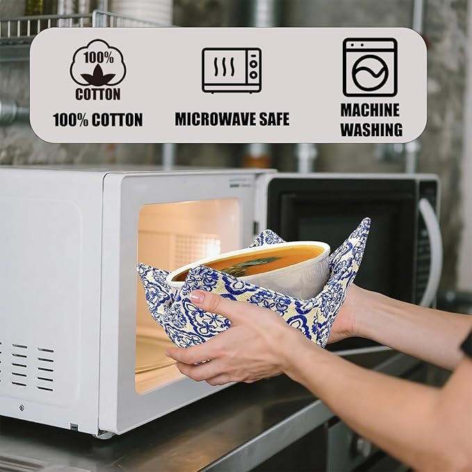 Cotton Microwavable Bowl Cozy ，Set of 6，Microwave-Safe Hot Bowl Holders, Soup Bowl Cozy Hot Pads，Prevent Hand from Heat and Maintain Food Warm，Ideal Household Gift Store (C)