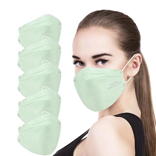 akgk KN95 Face Masks 50 Pack, 5-Ply Disposable Mint Green Face Mask Against PM 2.5 Smoke and Dust