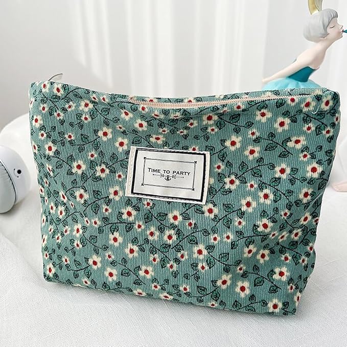 SxoSyo Cosmetic Bags for Women Makeup Bag Large Capacity Purse Travel Toiletry Zipper Storage Pouch Make up Brushes Organizer for Gifts (mini flowers, Green)