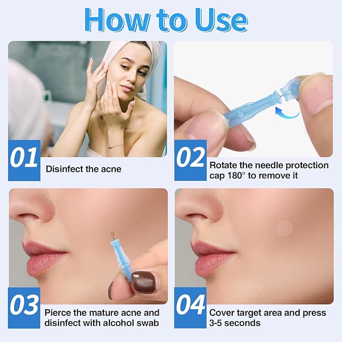 Sterile Pimple Needle Kit - 80 pcs 0.3mm Ultra-Fine Acne Needles + 108 Dots Acne Pimple Stickers - Effective Blemish & Blackhead Removal Tools for Clear Skin