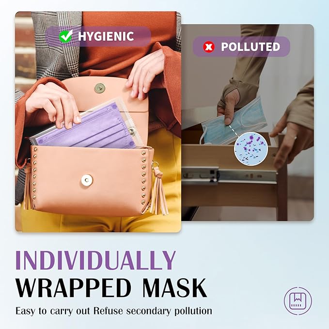 Disposable Face Mask For Adults - Travel Essentials, 100 Pack Individually Wrapped, 4 Ply Protection,Safety Masks Disposable