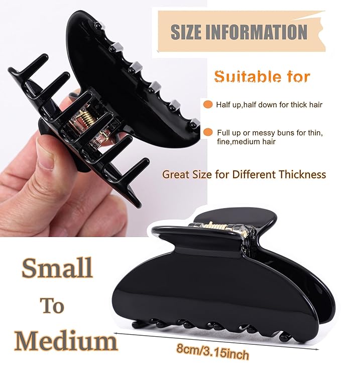 2 Pcs Small Medium Hair Claw Clips for Women Acetate Claw Hair Clips for Thin Fine Thick Hair