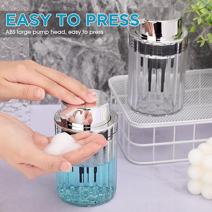 2 Pcs Refillable Clear Foaming Hand Soap Dispenser 10 oz Plastic Dispenser Pump Lotion Foaming with Silver Pump for Bathroom Vanities Kitchen