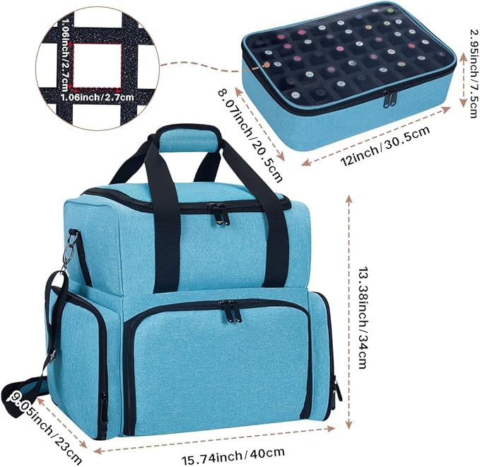 Nail Polish Organizer Case Holds 80 Bottles (15ml - 0.5 fl.oz) and a Nail Lamp,Nail Polish Case with 2 Removable Bags and Tools Storage Sections Lake Green