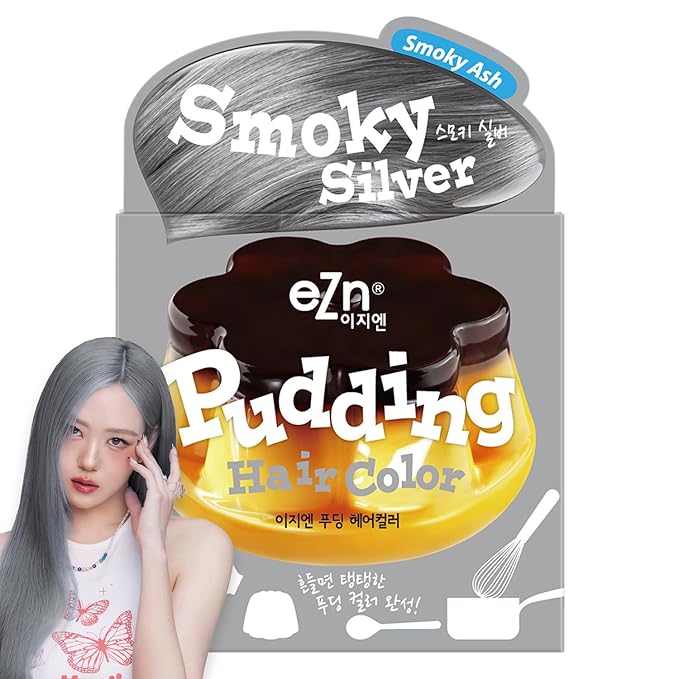 eZn Pudding Hair Dye for Sensitive Scalps - (Smoky Silver) | No-Drip, Ammonia-Free, Long-Lasting Semi-Permanent Hair Color with Keratin for Gentle Gray Coverage at Home