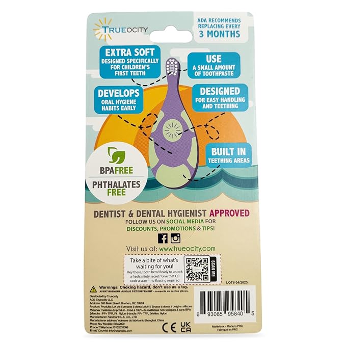 Baby Toothbrush 12 months and up - Toddler Toothbrush - Soft Bristles - Child Sized Brush Heads - infant toothbrush - Kids Tooth Brush - Easy Storage - Unisex Girl & Boy Set (4-Pack, Multi-Color)