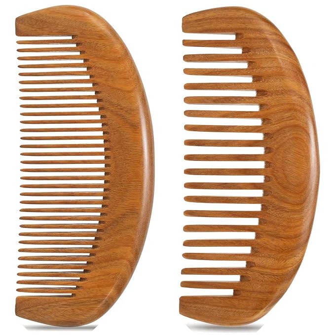 2 Pack Wooden Comb, Beard Comb for Men, Hair Combs for Women - Green Sandalwood
