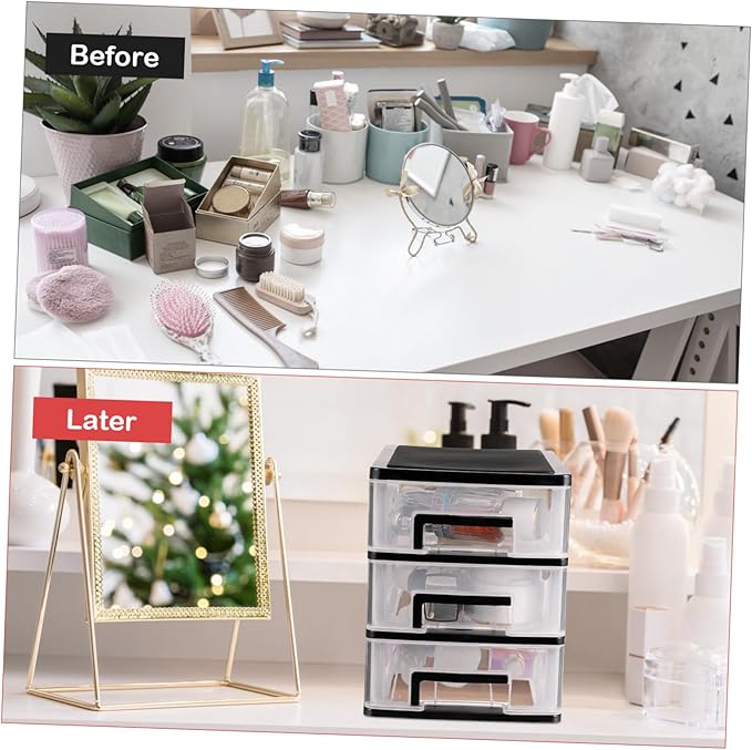 Beaupretty 3 Drawer Cosmetics Organizer Shelving Unit Desk Storage Organizer Desk with Drawers Handbag Transparent Desktop Bin Sundries Holder Sock Office Refrigerator