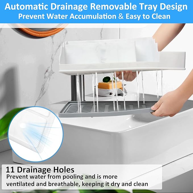 Bathroom Counter Organizer, Large White Silicone Toothbrush Holders for Bathrooms with 3PCS Qtip Holder, Bathroom Organizer Countertop Toothbrush and Toothpaste Holder for Makeup Organizer for Vanity