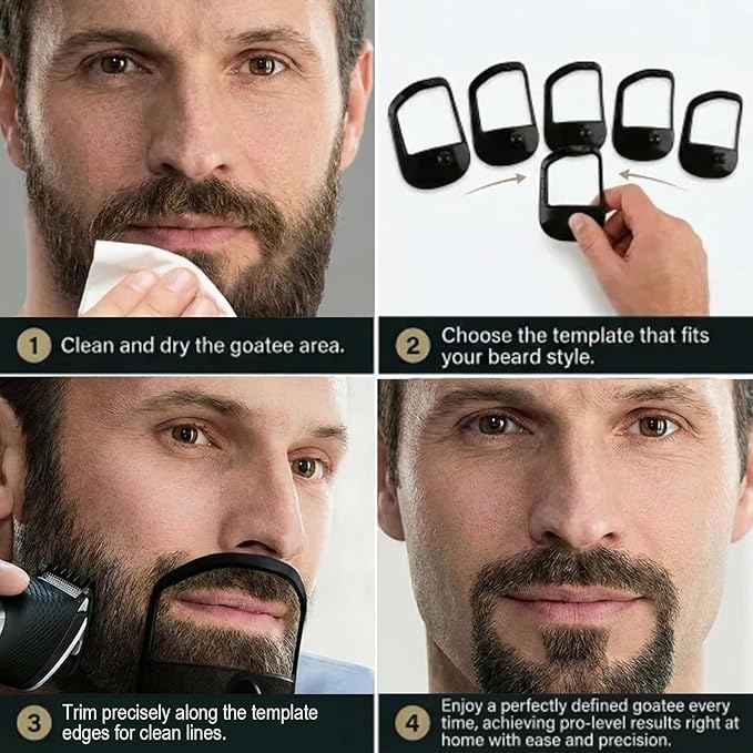 Beard Shaping Tool With 5 Templates, Precision Beard Guide For Clean Lines And Goatee, Durable ABS Beard Shaper Tool For Home Grooming, Portable Beard Accessories For Men (Black)