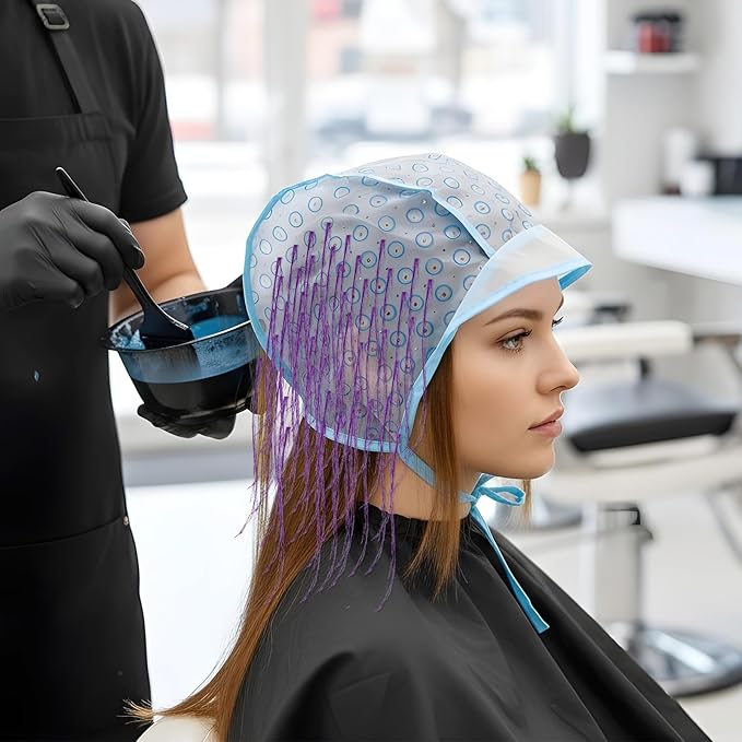 Hair Highlight Cap Blue Hair Highlighting Cap Kit Coloring Frosting Dye Kit with Plastic Crochet Hook Highlight Caps for Salon DIY Dyeing Hairdressing