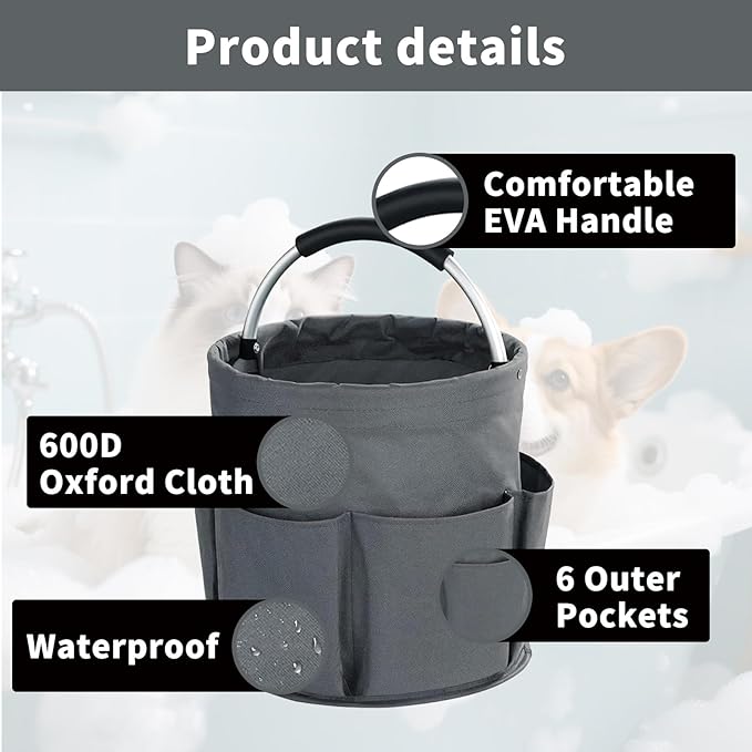 Felt Pet Dog Grooming Bag, Small Pet Grooming Tote Bag, 6-pocket Dog Grooming Supplies Organiser, Travel Outdoor Hold for Clippers Nail Grinder, Cleaning Brush, Trimmer, Nozzle, Gray