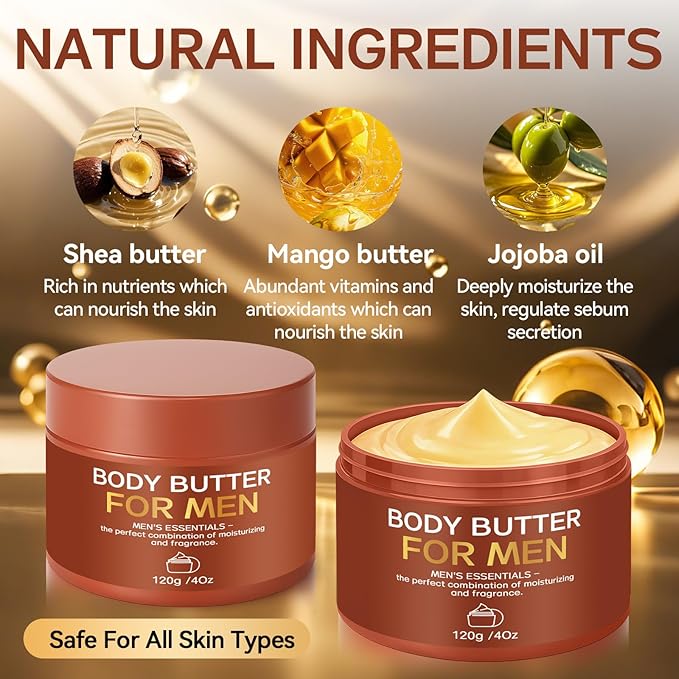 2-Pack Body Butter for Men, Body Cream for Men, Pheromone Scented Cream, Hydrates and Moisturizes to Enhance Attractiveness, Cream with All-Day Fragrance, 8Oz