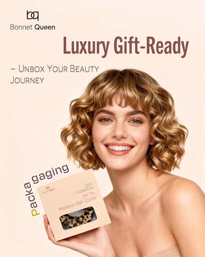 BONNET QUEEN Heatless Hair Curler Set (3Pcs), Heatless Curls Overnight with Satin Hair Rollers for Women, Leopard (For Short Hair)