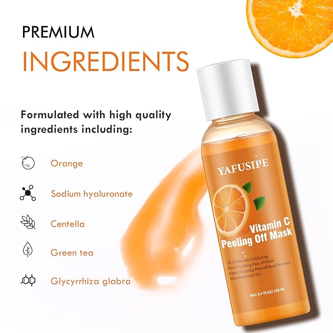 Peel Off Face Mask Vitamin C Peel Off Masks, Blackhead Mask Orange Peeling Lotion Exfoliating Blackhead Remover Poreless Deep Cleanse Purifying Hand Masks for Face Arms Neck Gifts 3.4 FLOZ