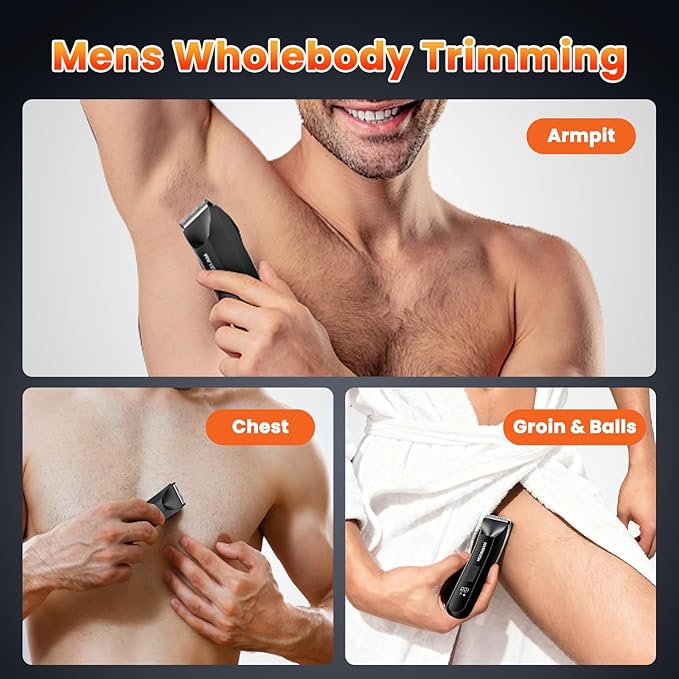 Manscape Body Hair Trimmer for Men, IPX7 Waterproof Pubic & Groin Hair Trimmer- Electric Ball Shaver with LED Light, Ceramic Blade, USB Rechargeable & Travel Pouch