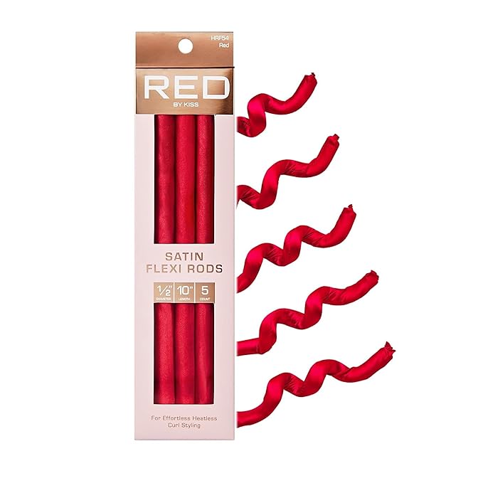 Red by Kiss Satin Flexi Heatless Curling Rods, Damage Free & Frizz Free No Heat Soft Curls, Silky Satin to Prevent Breakage, Comfortable Pin-Free Styling, Gentle Rollers for All Hair Types