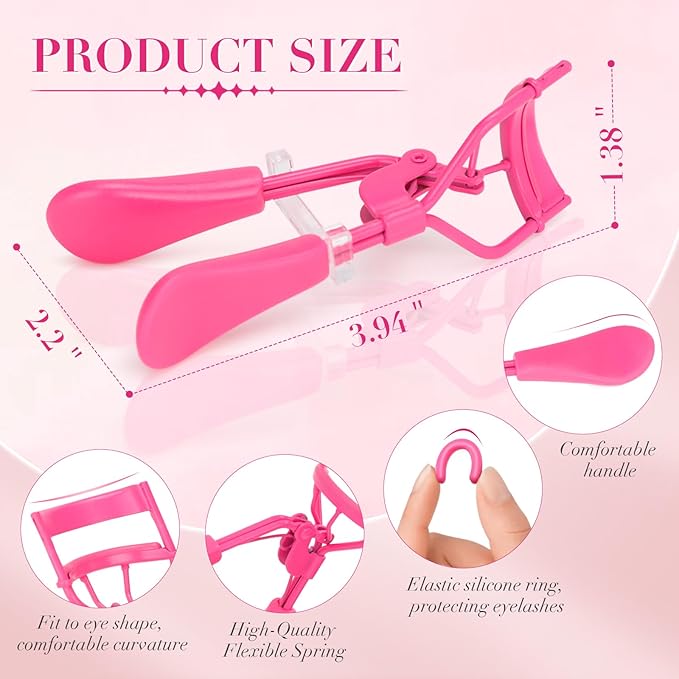 Eyelash Curler with Pads, Lash Curler 2 Pcs with 10 Extra Silicone Replacement Pads, Comfortable Grip for Effortless Curling – Eyelashes for The Perfect Eye Contour (Light Pink)