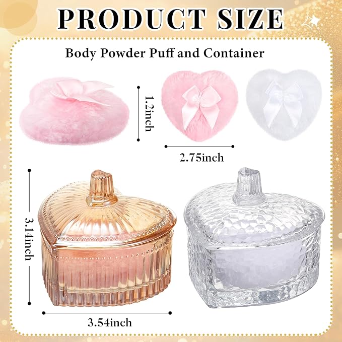 Tioncy 4 Pcs Large Body Powder Puff and Container Extra Large Body Powder Puff Dish Soft Washable Reusable Fluffy Makeup Sponge Wet Dry(Heart,Amber and Clear)