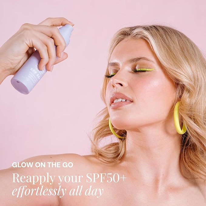 Naked Sundays SPF 50 Hydrating Glow Face Mist - Daily Sunscreen Spray & Makeup Setting Spray with Hyaluronic Acid, Lightweight, Non-Greasy & Hydrating, 75ml