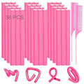 38PCS Flexible Curling Rods, 9.45" FlexiRods for Natural Long Hair, No Heat Heatless Bendy Foam Hair Curlers, with 2 Steel Pintail Combs