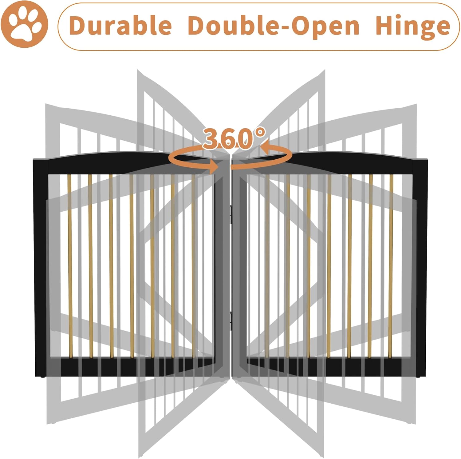 Freestanding Pet Gate for Dogs, Indoor Wooden Dog Gate for House, Extra Wide Dog gate, Foldable Dog Gate for Stair, Doorway, Hall, Support Feet Included, 120 Inch Wide, 6 Panels 32",Black&Gold