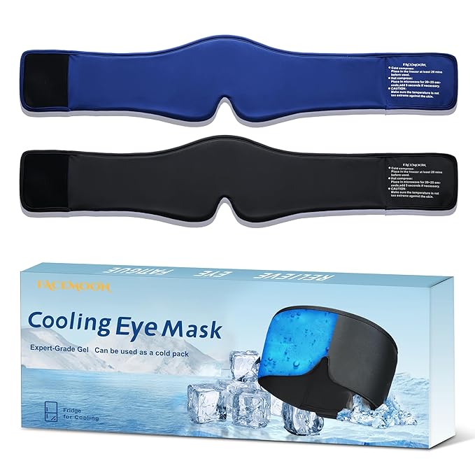 2 Pack Cooling Gel Eye Mask - Puffy Eyes, Dark Circles, Migraine Relief, FSA Eligible, FACEMOON Reusable Sleep Mask for Ice Cold Compress, Long Lasting Comfort for Eye Care, Self Care(Black,Blue)