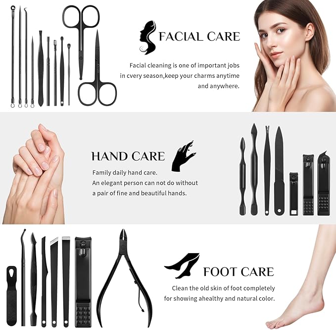 Manicure Set Professional Nail Clipper Kit-26 Pieces Stainless Steel Manicure Kit,Nail Care Tools with Luxurious Travel Case Nail Grooming Kit Present for Men Husband Boyfriend Parent (Black)