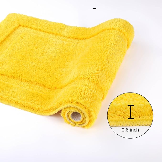 SHACOS Super Soft 2 Pieces Bathroom Runner Rugs Set Non Slip Washable 20x47+ 20x32 inch Fluffy Plush Microfiber Long Bath Runner Rugs Sets Bath Mat Bathroom Carpet, Yellow