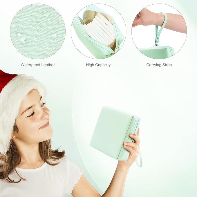 Sanitary Napkin Period bag for Women, Sanitary Napkin Storage Bag, PU Leather Sanitary Pad Bags Pounch, Portable Tampons Zipper Organizer Bag with Handle for Ladies