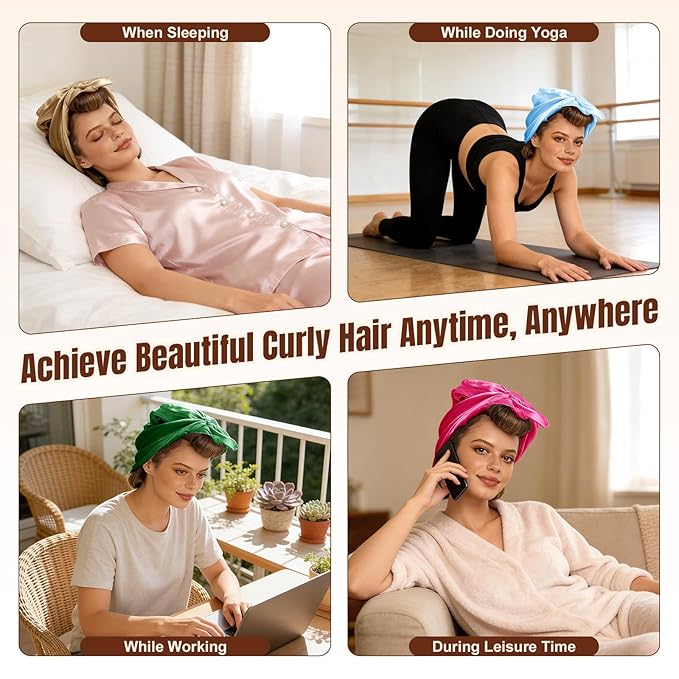 TULOBI 3 Pcs Heatless Curls Overnight - Upgraded Velvet Heatless Hair Curler with Velcro Fastener, Overnight Jumbo Blowout Rods, Hair Curlers to Sleep in for All Hair Types (Khaki)
