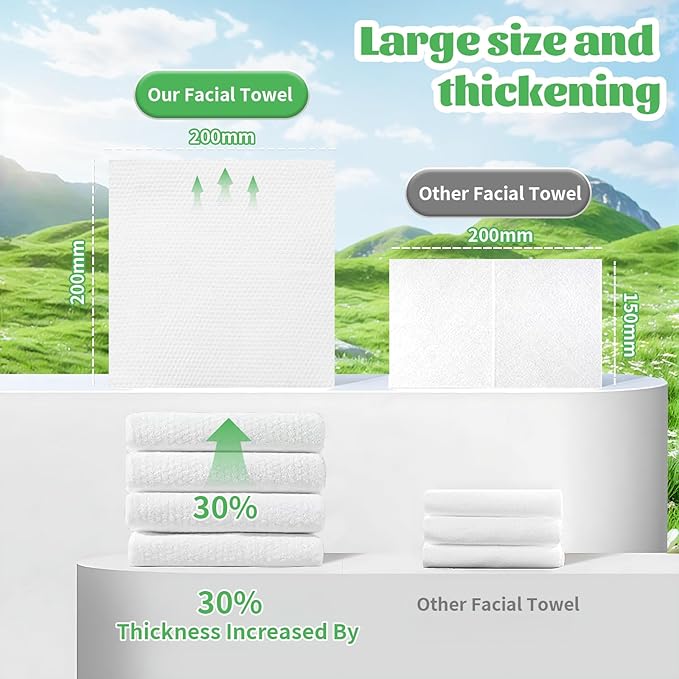 Disposable Face Towel, 200 Count Biodegradable Face Towels, for Washing Soft Cotton Dry Wipes Facial Cloths Towelettes for Washing and Drying, Facial Tissue for Cleansing