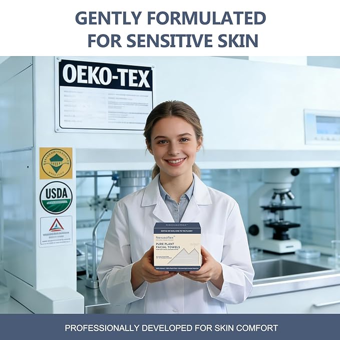 Premium Disposable Face Towels, 10"x12" XL, 90gsm Ultra-Thick 100% USDA Biobased Facial Towel, Gentle for All Skin Types, Magnetic Closure Box with Visibility Window (1 pack of 50ct)