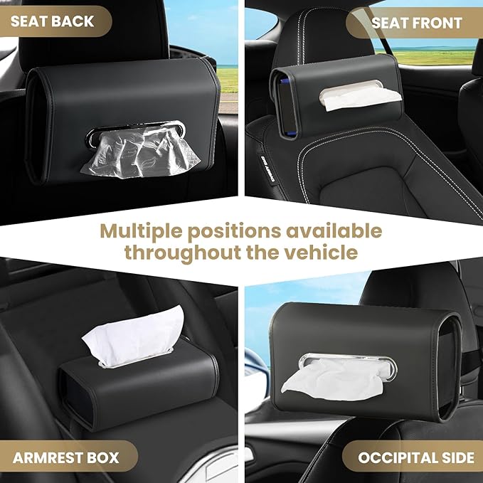 Car Tissue Holder, WHHMK Tissue Box Cover Keep Car Tidy,PU Leather Backseat Napkin Rectangle Organizer,Extra Large Tissue Box Storage in Car Fits for 100-150 Regular Size Tissues,Black(2Packs)