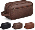 Men’s Toiletry Bag Travel Dopp Kit–double-deck PU Leather Water-Resistant Shaving Organizer Large Capacity, Double Compartments & Inner Pockets for Grooming, Bathroom & Gym Trip Toiletry Case(Coffee)
