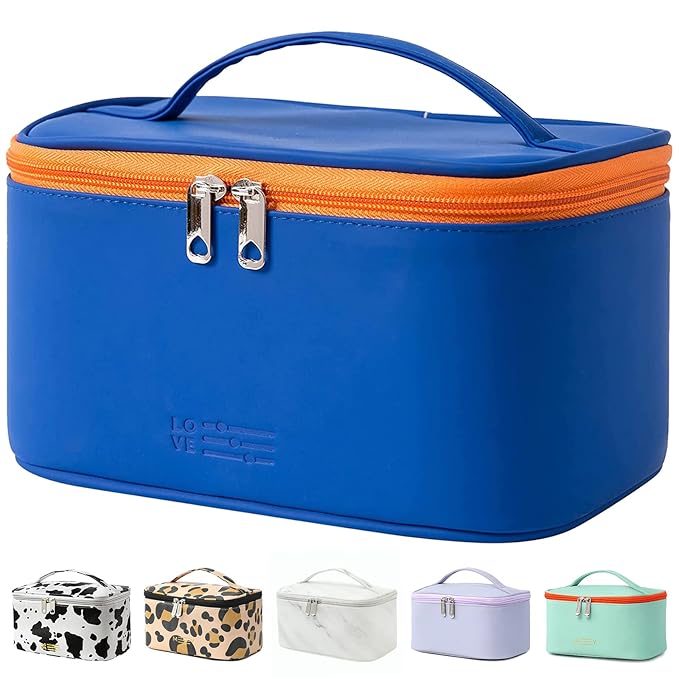 Meiyuuo Makeup Bag Large Cosmetic Bags for Women Girls Cute Travel Zipper Pouch Toiletry Organizer for Beauty Essentials Waterproof (Navy Blue)